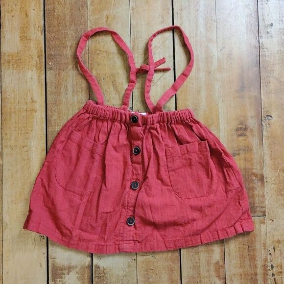 Zara skirt size 2 to 3 years red overalls skirt cotton adjustable spring boho - Picture 1 of 8